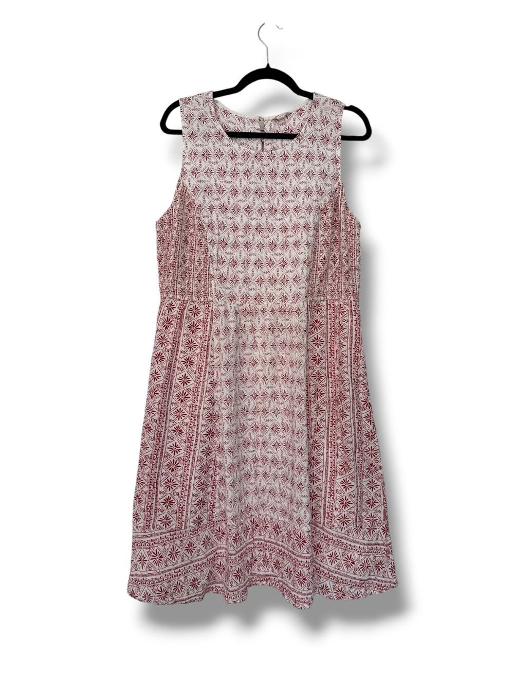 FatFace White & Red Batik Pattern Shirred Smock Midi Dress 12 US/16 UK Sundress